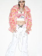 DeadEndKids Dreamy Pink Faux Fur Loose Streetwear Women's Short Coats