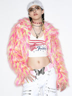 DeadEndKids Dreamy Pink Faux Fur Loose Streetwear Women's Short Coats