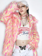 DeadEndKids Dreamy Pink Faux Fur Loose Streetwear Women's Short Coats