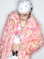 DeadEndKids Dreamy Pink Faux Fur Loose Streetwear Women's Short Coats