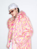 DeadEndKids Dreamy Pink Faux Fur Loose Streetwear Women's Short Coats