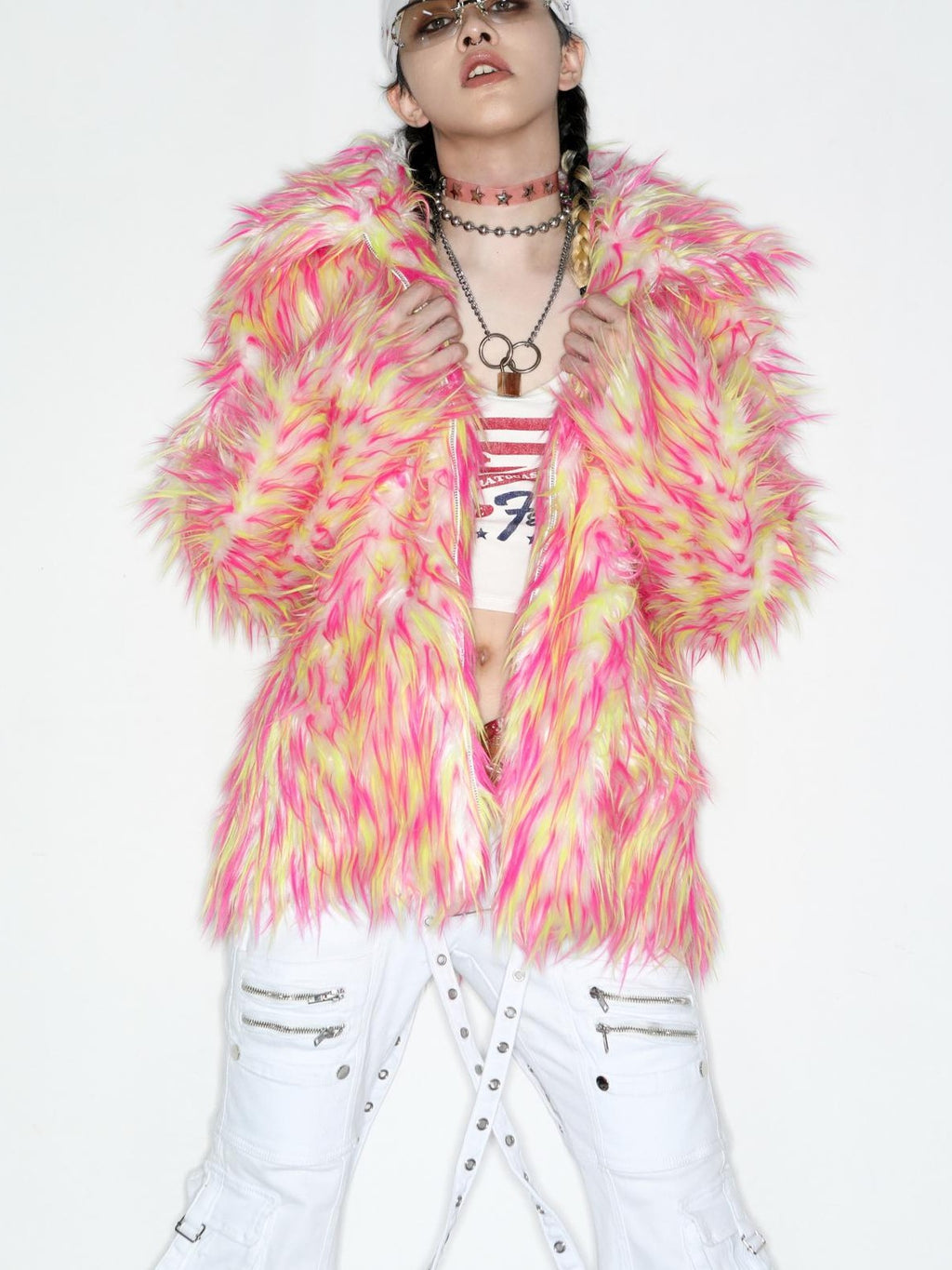 DeadEndKids Dreamy Pink Faux Fur Loose Streetwear Women's Short Coats