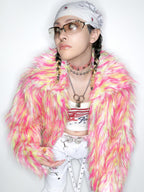 DeadEndKids Dreamy Pink Faux Fur Loose Streetwear Women's Short Coats