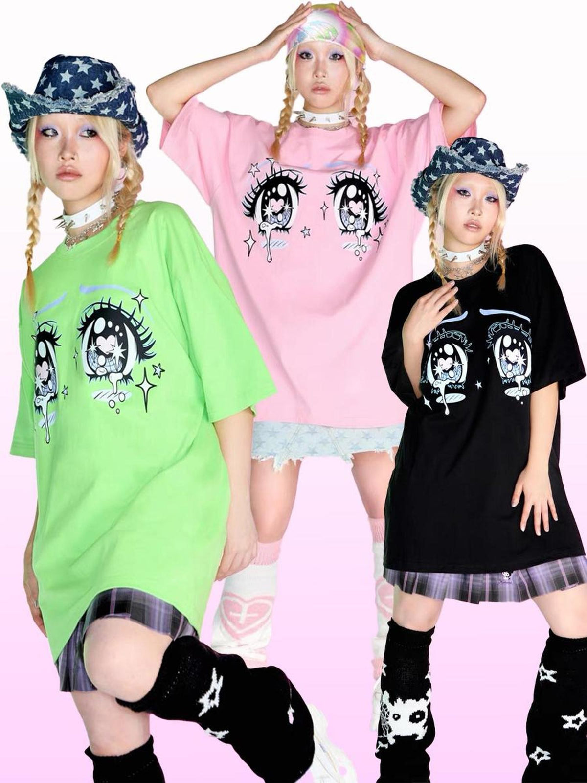 DeadEndKids Eye Print Graphic Loose Fit Cotton Women's Short Sleeve T-shirts