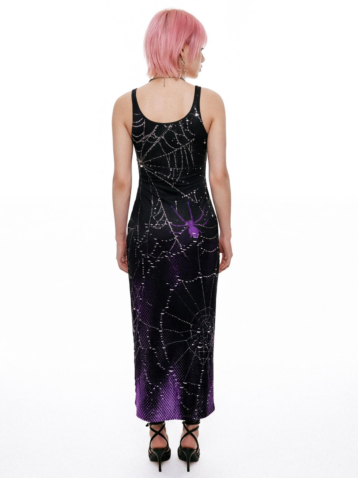DeadEndKids Gothic Print Fitted Sleeveless Women's Polyester Slip Maxi Dresses
