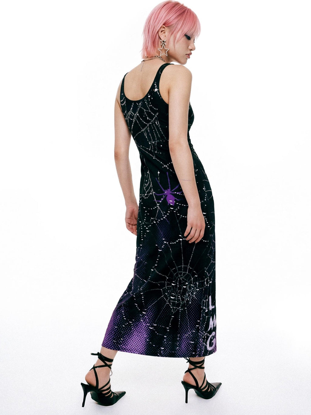DeadEndKids Gothic Print Fitted Sleeveless Women's Polyester Slip Maxi Dresses
