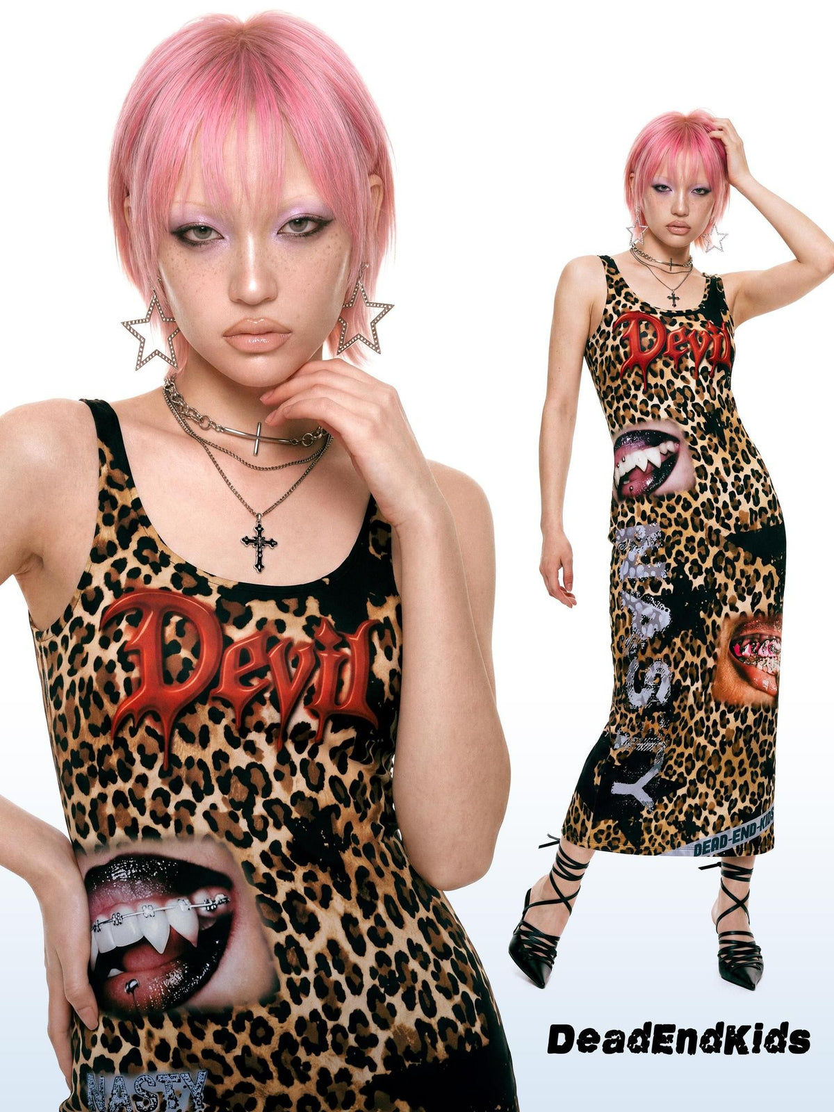 DeadEndKids Leopard Print Slim Fit Sleeveless Women's Polyester Slip Maxi Dresses