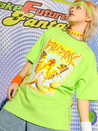 DeadEndKids Neon Green Cyber Metallic Lightning Print Women's Cotton Short Sleeve T-shirts