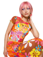DeadEndKids Printed Mesh Ruffled Sleeve Bodycon Mermaid Women's Maxi Skirts