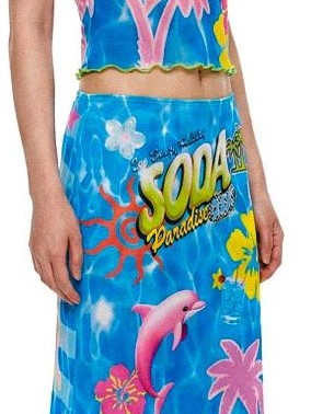 DeadEndKids Printed Mesh Ruffled Sleeve Fishtail Slim Fit Women's Maxi Skirts
