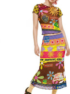 DeadEndKids Printed Ruched Sleeve Mesh Slim Fit Women's Fishtail Top & Skirt Sets