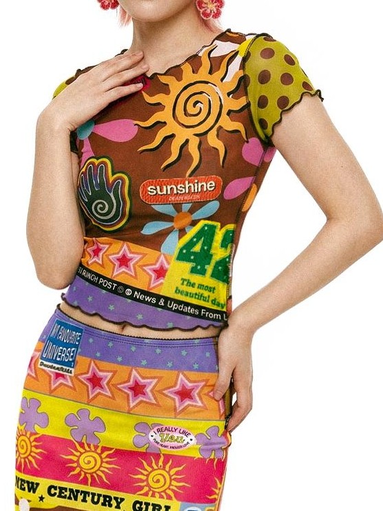 DeadEndKids Printed Ruched Sleeve Mesh Slim Fit Women's Fishtail Top & Skirt Sets