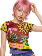 DeadEndKids Printed Ruched Sleeve Mesh Slim Fit Women's Fishtail Top & Skirt Sets