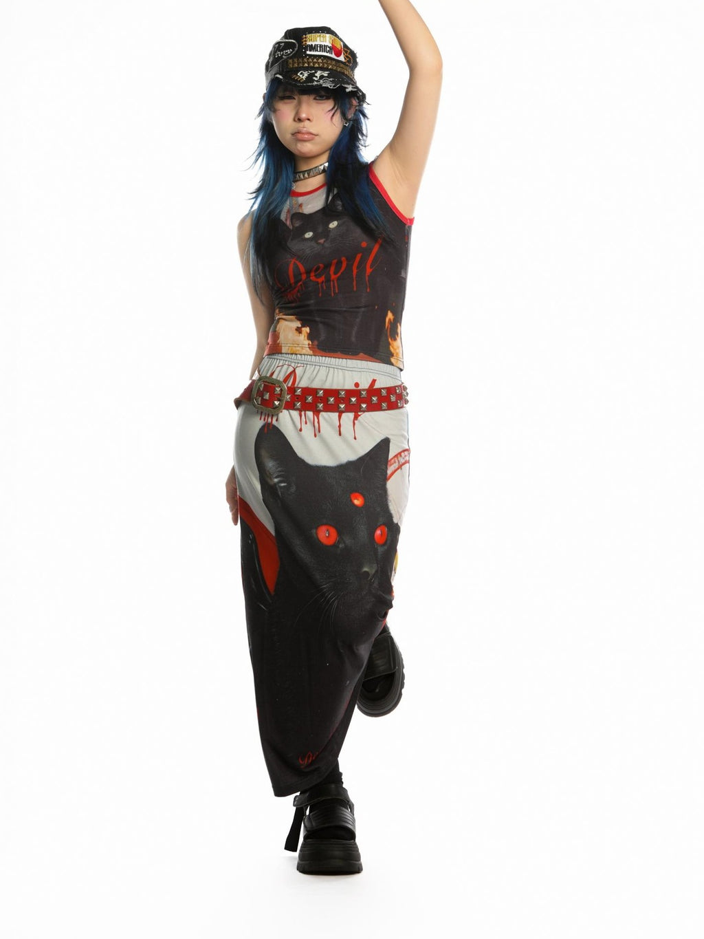DeadEndKids Reversible Print Y2k A Line Stretch Women's Polyester Maxi Skirts