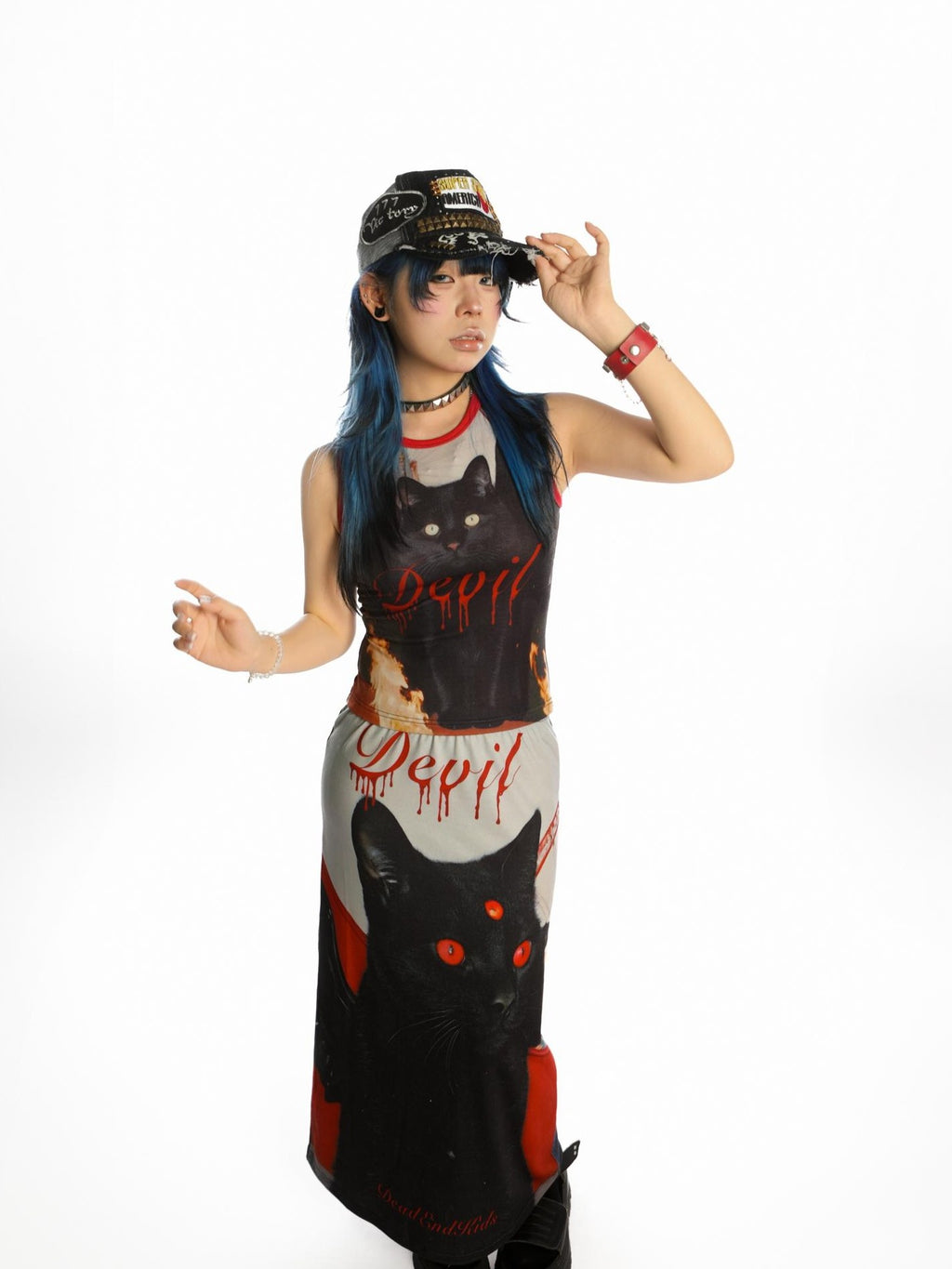 DeadEndKids Reversible Print Y2k A Line Stretch Women's Polyester Maxi Skirts