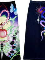 DeadEndKids Reversible Print Y2k A Line Stretch Women's Polyester Maxi Skirts