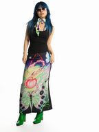 DeadEndKids Reversible Print Y2k A Line Stretch Women's Polyester Maxi Skirts