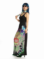 DeadEndKids Reversible Print Y2k A Line Stretch Women's Polyester Maxi Skirts