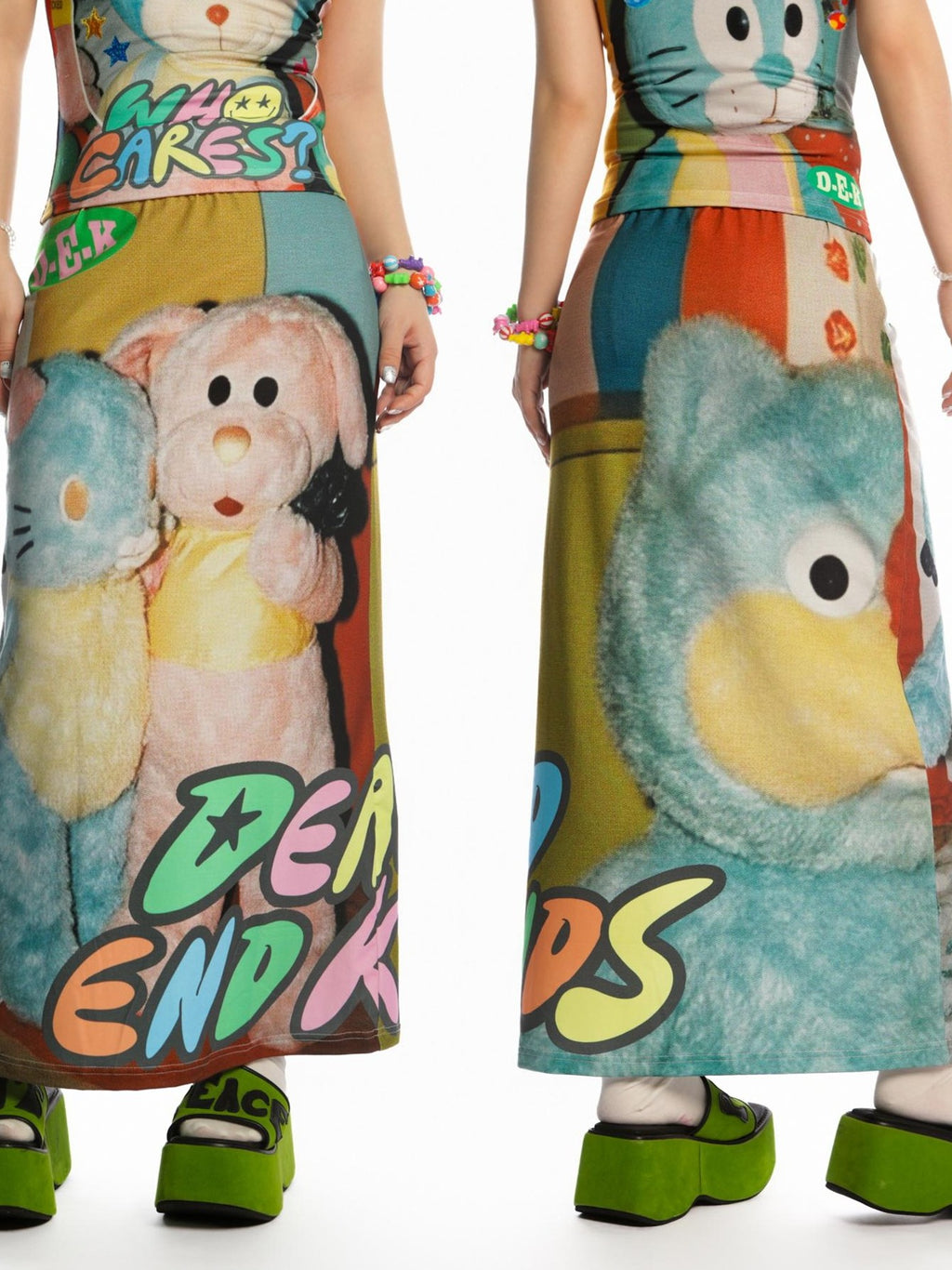 DeadEndKids Reversible Print Y2k A Line Stretch Women's Polyester Maxi Skirts