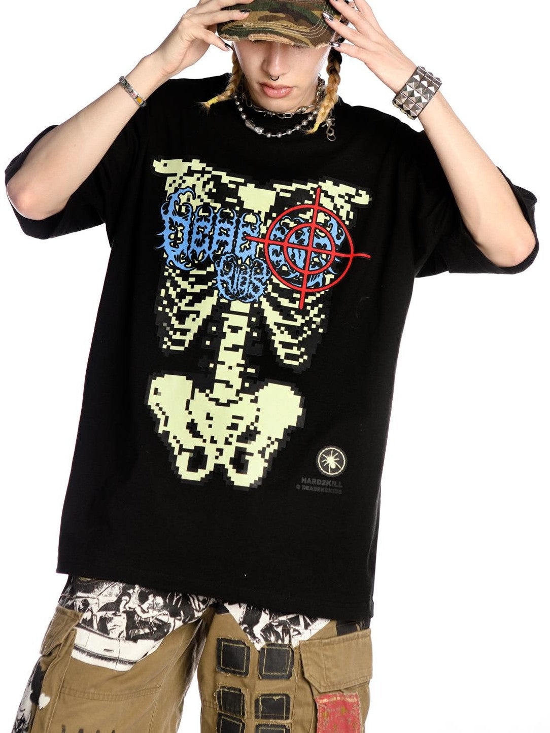 DeadEndKids Skull Skeleton Print Loose Fit Cotton Women's Short Sleeve T-shirts