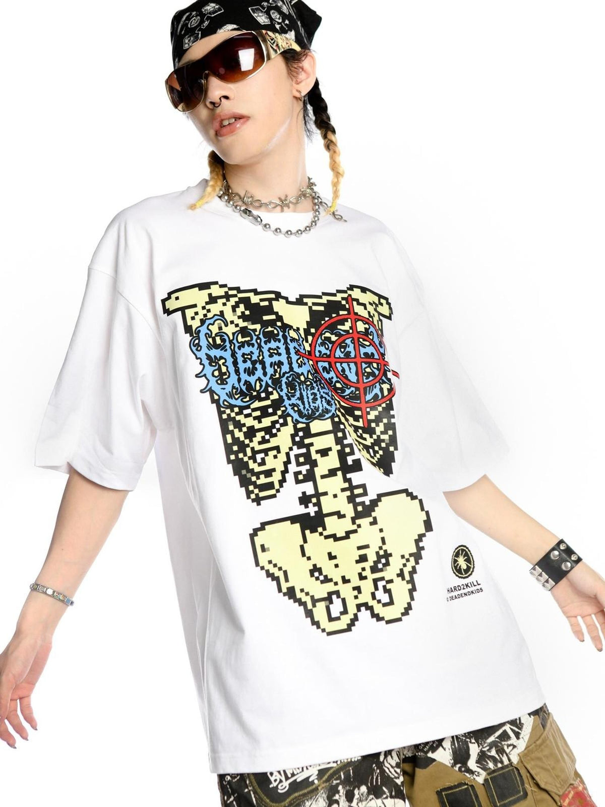 DeadEndKids Skull Skeleton Print Loose Fit Cotton Women's Short Sleeve T-shirts