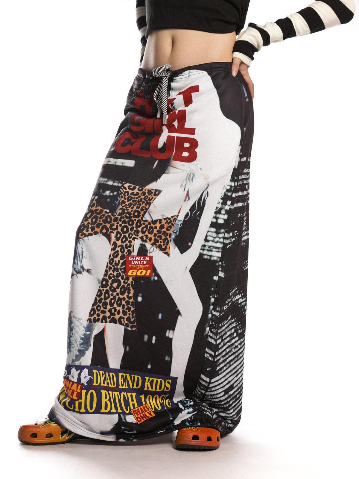 DeadEndKids Vintage Print Pocket Drawstring Loose Fit Women's Polyester Cotton Maxi Skirts