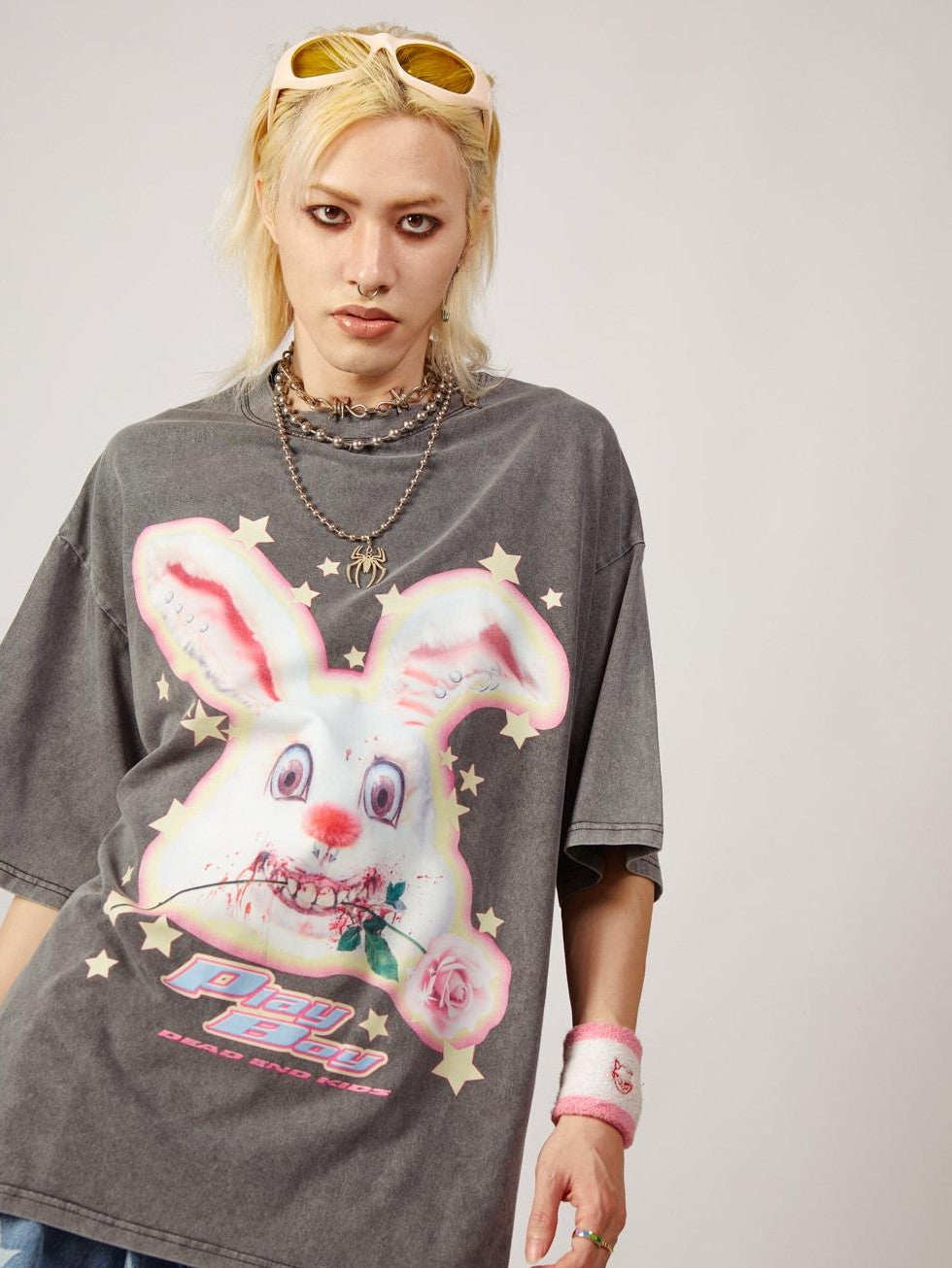 DeadEndKids Vintage Washed Rabbit Graphic Streetwear Women's Cotton Short Sleeve T-shirts