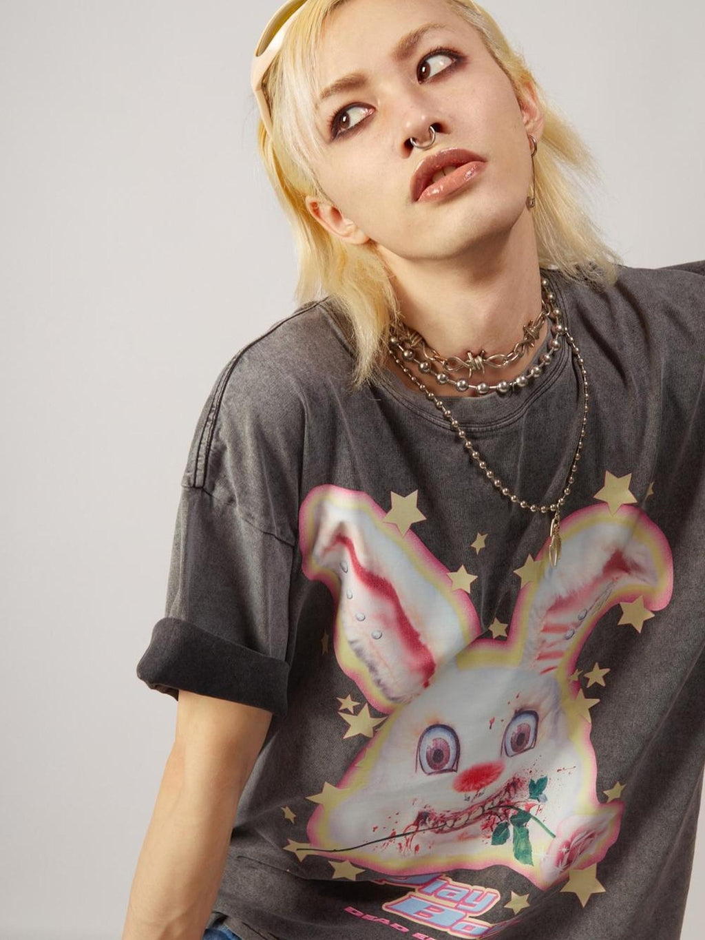DeadEndKids Vintage Washed Rabbit Graphic Streetwear Women's Cotton Short Sleeve T-shirts