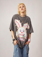DeadEndKids Vintage Washed Rabbit Graphic Streetwear Women's Cotton Short Sleeve T-shirts