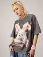 DeadEndKids Vintage Washed Rabbit Graphic Streetwear Women's Cotton Short Sleeve T-shirts
