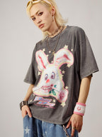 DeadEndKids Vintage Washed Rabbit Graphic Streetwear Women's Cotton Short Sleeve T-shirts