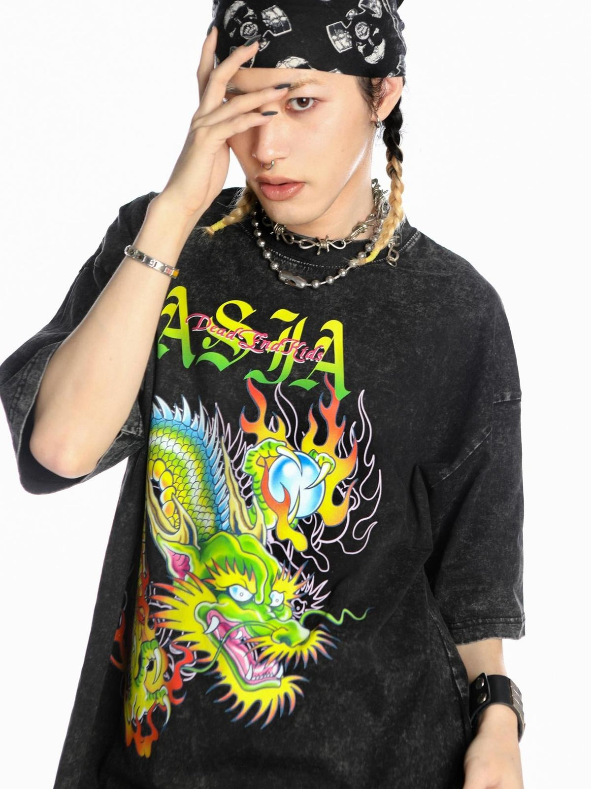DeadEndKids Washed Dragon Graphic Women's Cotton Short Sleeve T-shirts