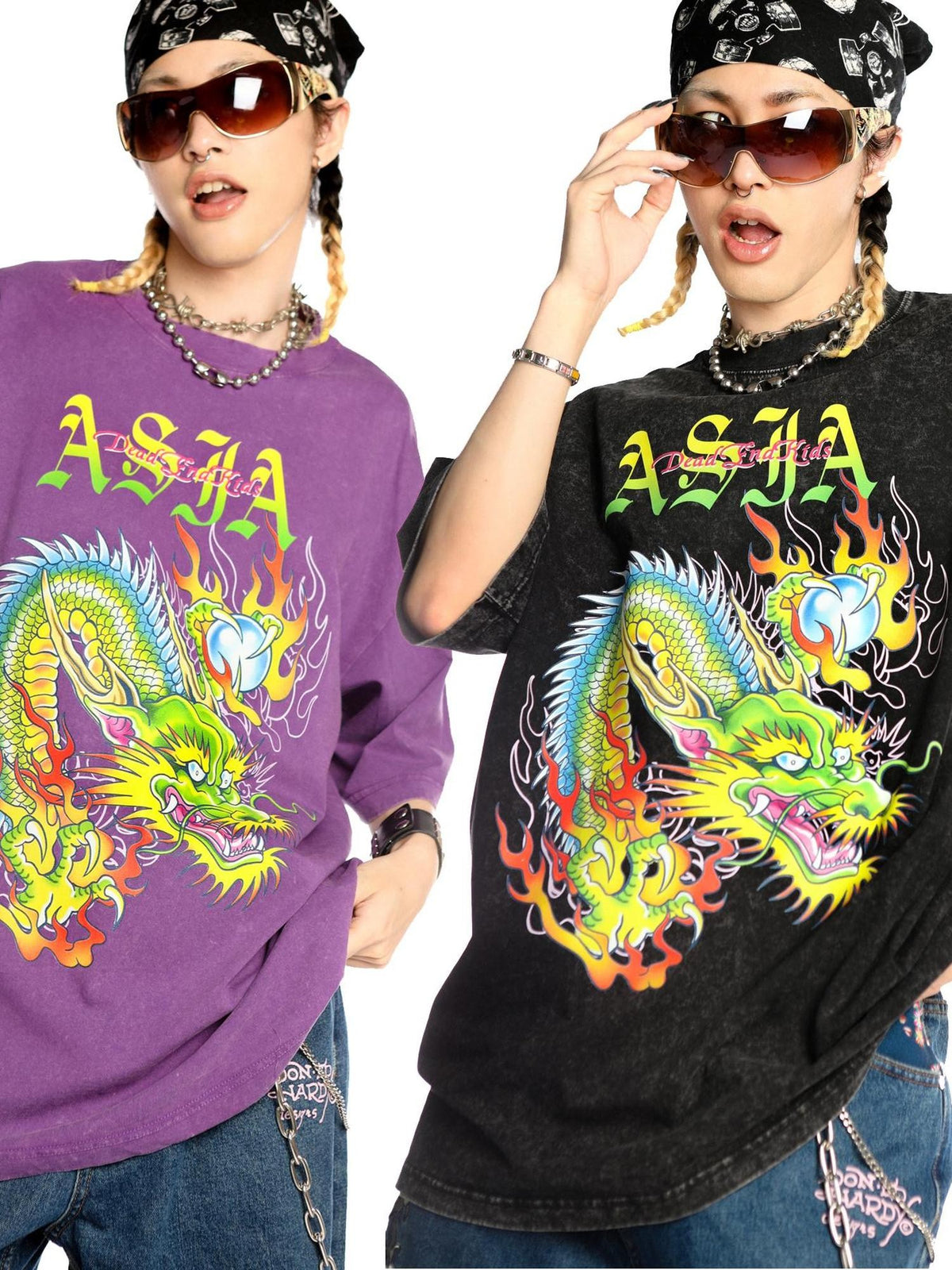 DeadEndKids Washed Dragon Graphic Women's Cotton Short Sleeve T-shirts