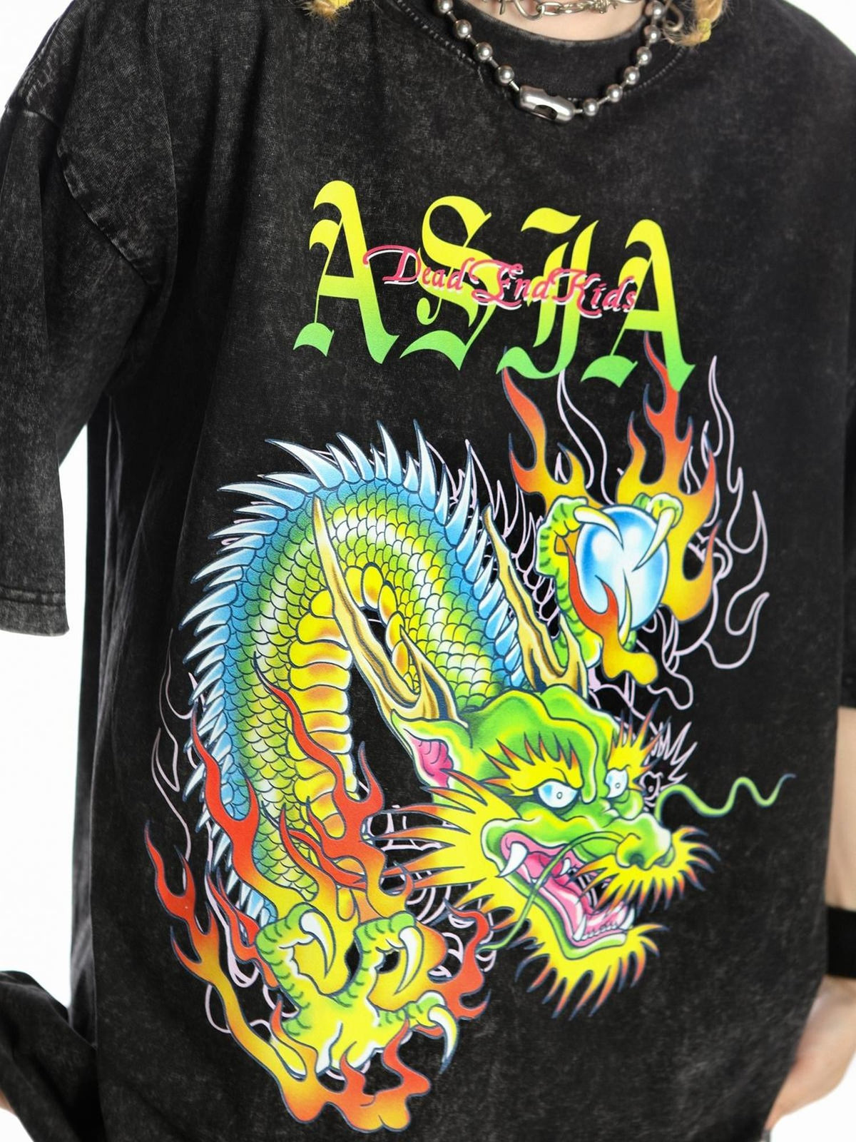 DeadEndKids Washed Dragon Graphic Women's Cotton Short Sleeve T-shirts