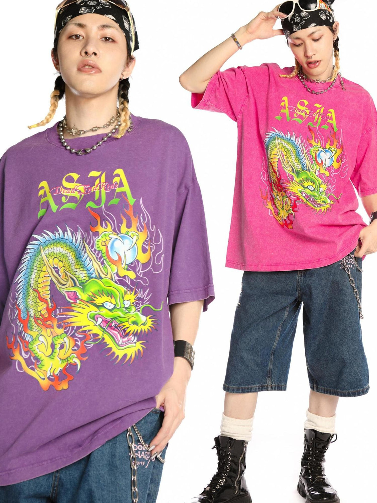 DeadEndKids Washed Dragon Graphic Women's Cotton Short Sleeve T-shirts