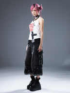 Frustration Garden Cross Distressed Washed Women's Denim Wide-leg Jeans