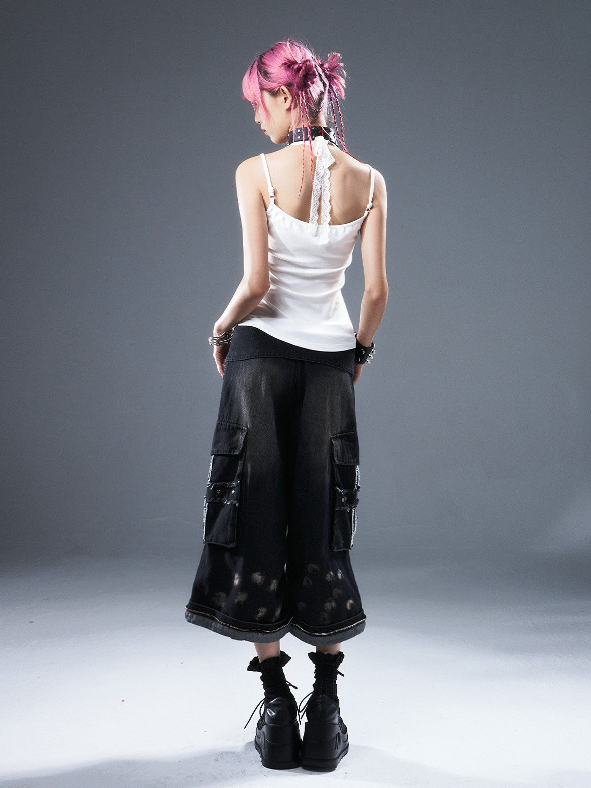 Frustration Garden Cross Distressed Washed Women's Denim Wide-leg Jeans