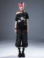Frustration Garden Cross Distressed Washed Women's Denim Wide-leg Jeans