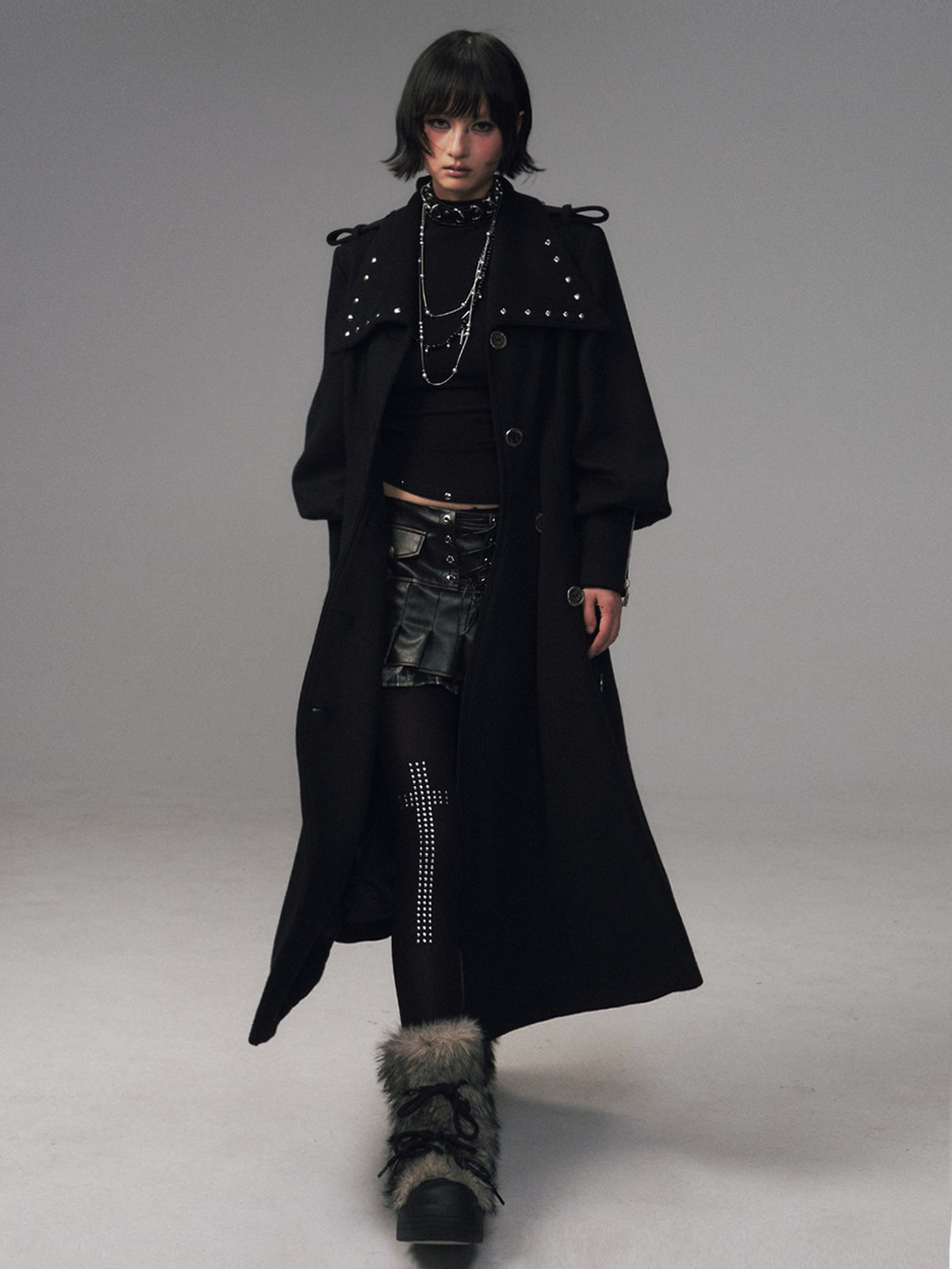 Frustration Garden Dark A Line Cinched Waist Lapel Wool Blend Women's Long Coats