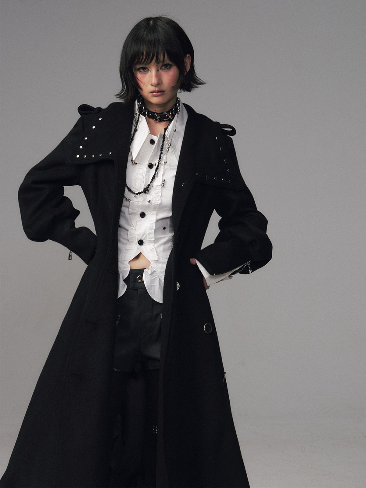 Frustration Garden Dark A Line Cinched Waist Lapel Wool Blend Women's Long Coats