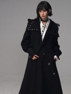 Frustration Garden Dark A Line Cinched Waist Lapel Wool Blend Women's Long Coats
