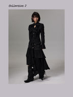 Frustration Garden Dark Court Style Asymmetric Ruffle Pleated Long Sleeve Womens Blouses