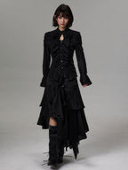 Frustration Garden Dark Court Style Asymmetric Ruffle Pleated Long Sleeve Womens Blouses