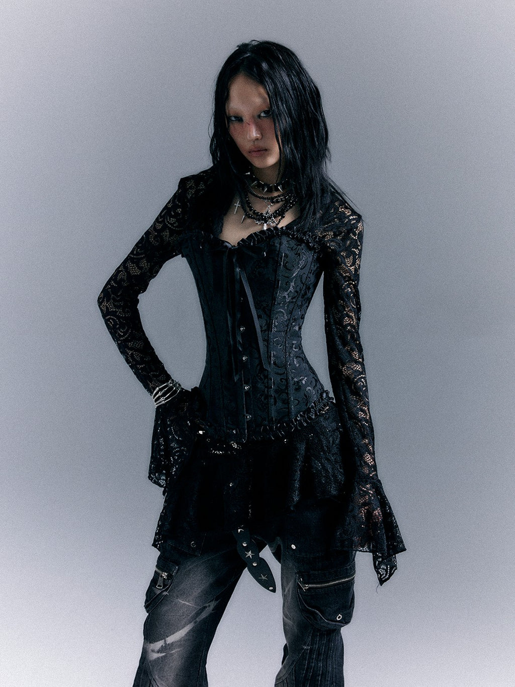 Frustration Garden Dark Gothic Lace Up Corset V-neck Women's Polyester Strapless Mini Dresses