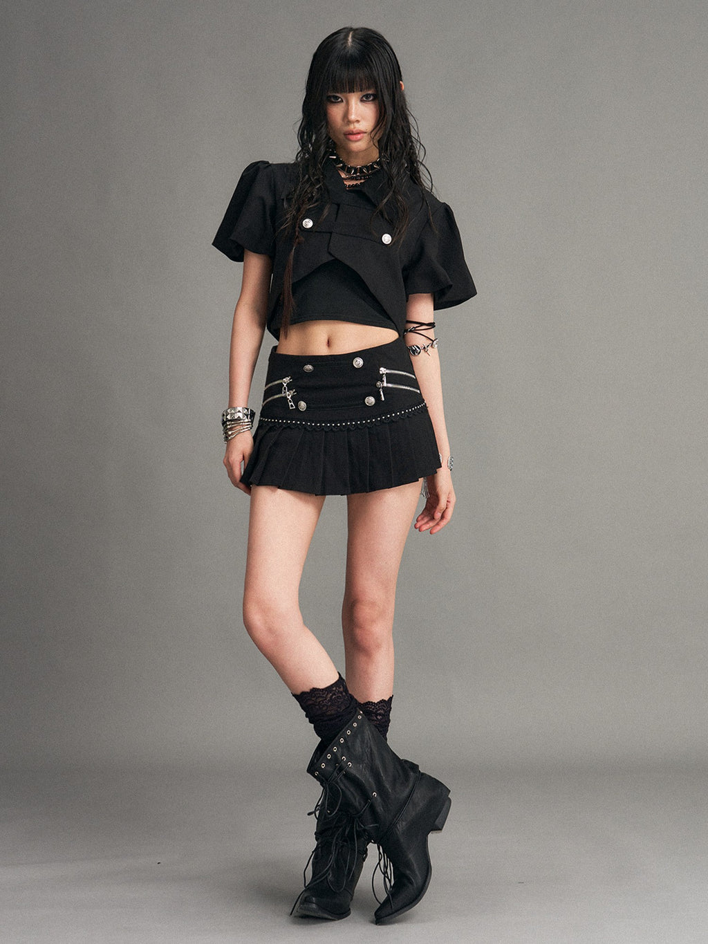 Frustration Garden Dark Gothic Puff Sleeve Double Breasted Women's Cropped Jackets
