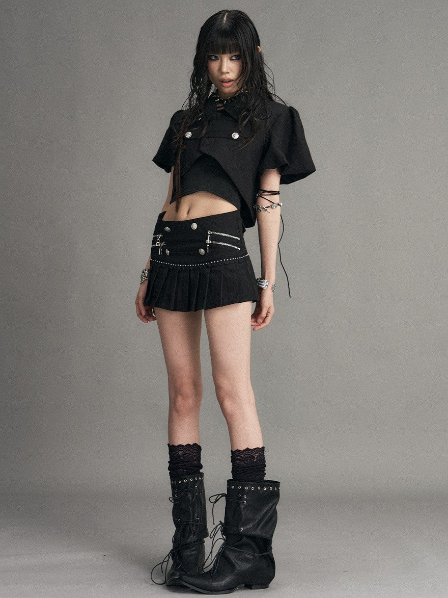 Frustration Garden Dark Gothic Puff Sleeve Double Breasted Women's Cropped Jackets