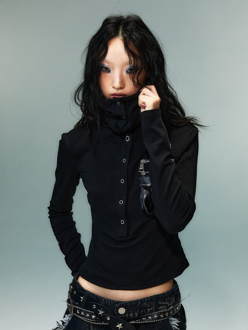 Frustration Garden Dark Punk Asymmetric Double Zip Knit Women's Long Sleeve T-shirts