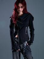 Frustration Garden Dark Punk Asymmetric Hooded Funnel Neck Women's Lightweight Jackets