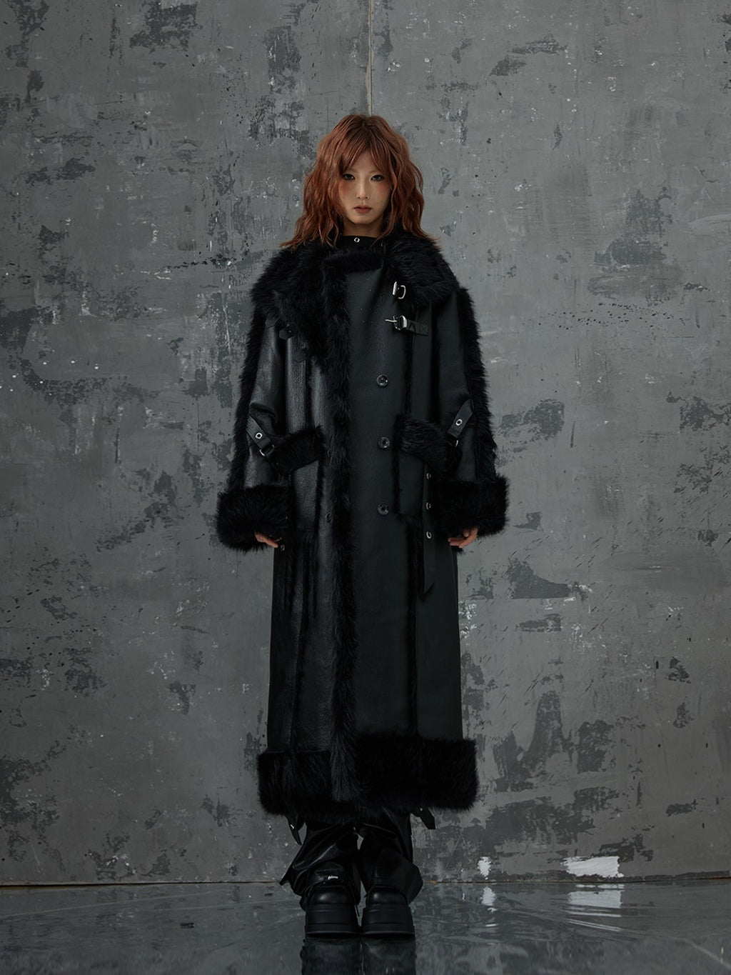 Frustration Garden Dark Punk Faux Fur Loose Fit Women's Long Coats