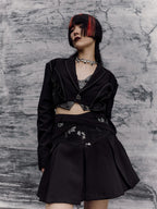 Frustration Garden Dark Spliced Lapel One Button Loose Polyester Women's Cropped Jackets